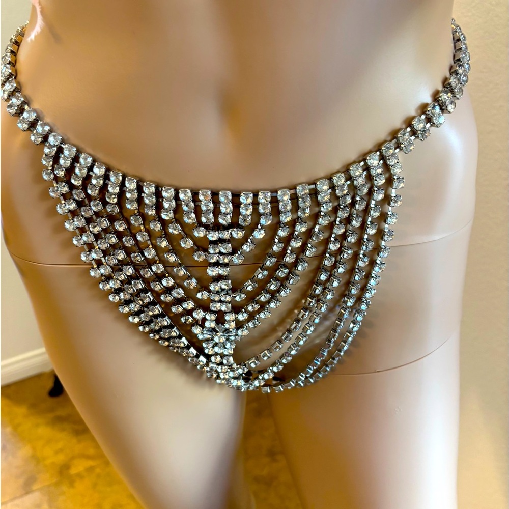 Elegant, NIB with tag, quality, high end designer, Silver Rhinestone Body Thong